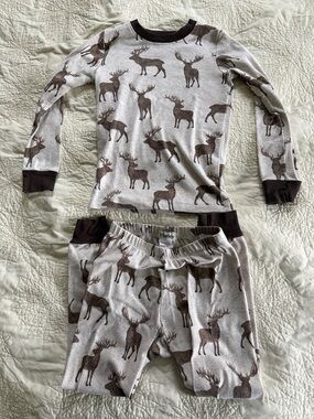 Hatley Kids Moose Print Pajama Set - Brown and Cream